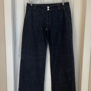 St. John DESIGNER denim blue jeans trousers pants Size 12 MINT! NWOT navy L XL
